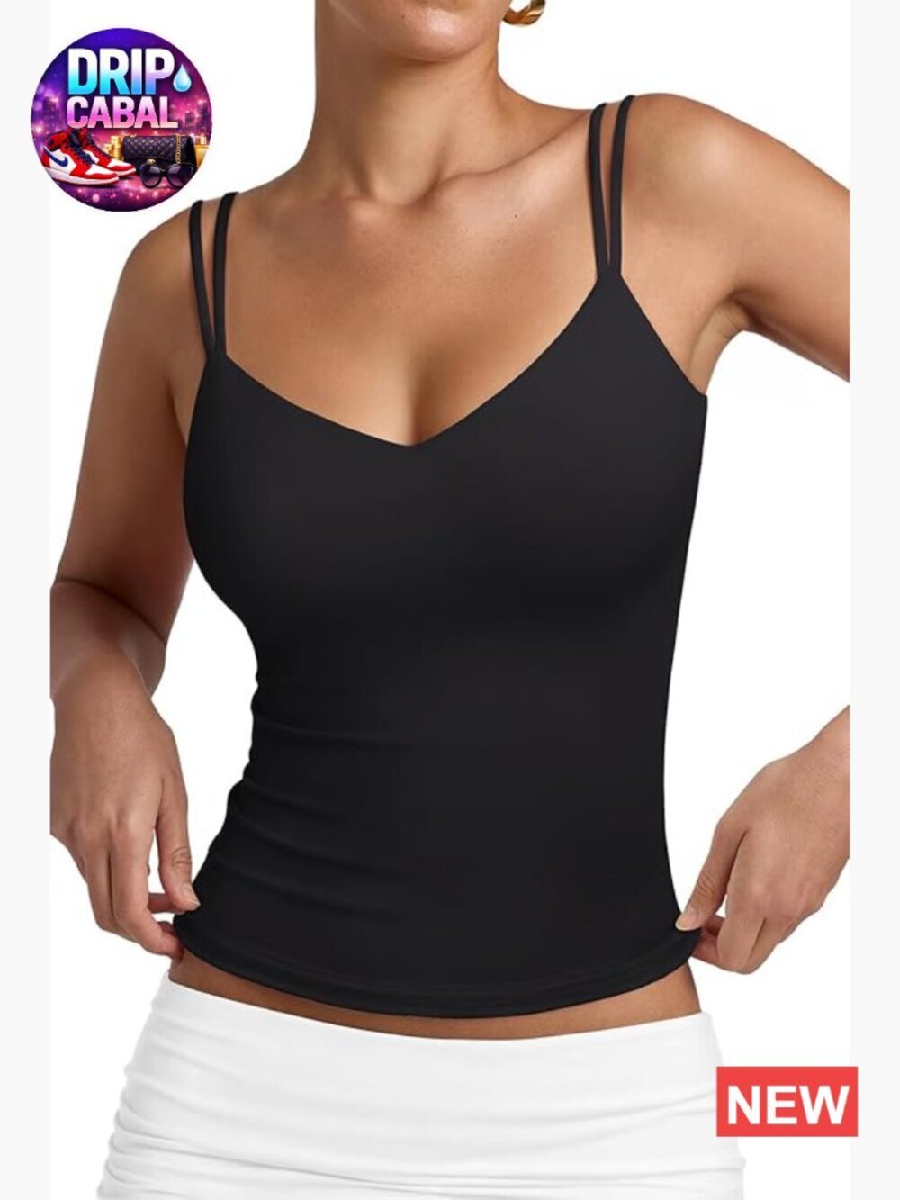 Slim Fit V Neck Tank Top Double Lined Spaghetti Strap Cami